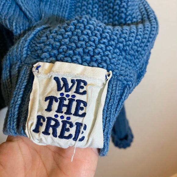 We the Free Blue In A Daze Blue Cropped Cable Knit Sweater - Picture 6 of 8